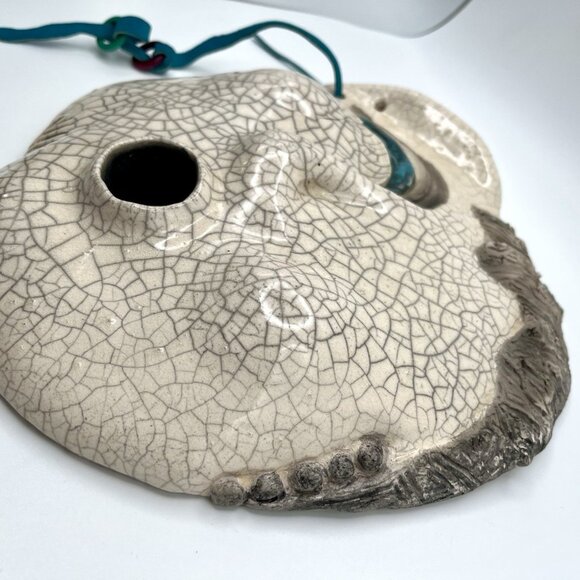 Handmade Raku Ceramic Mask Abstract Crackle Glaze Face Wall Art Signed Jan ‘91 - Picture 2 of 12